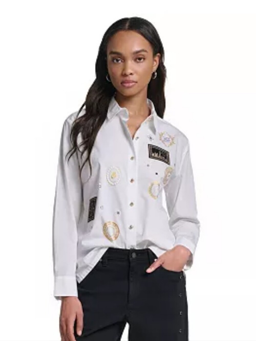 Karl Lagerfeld White Embellished Button-Up Shirt